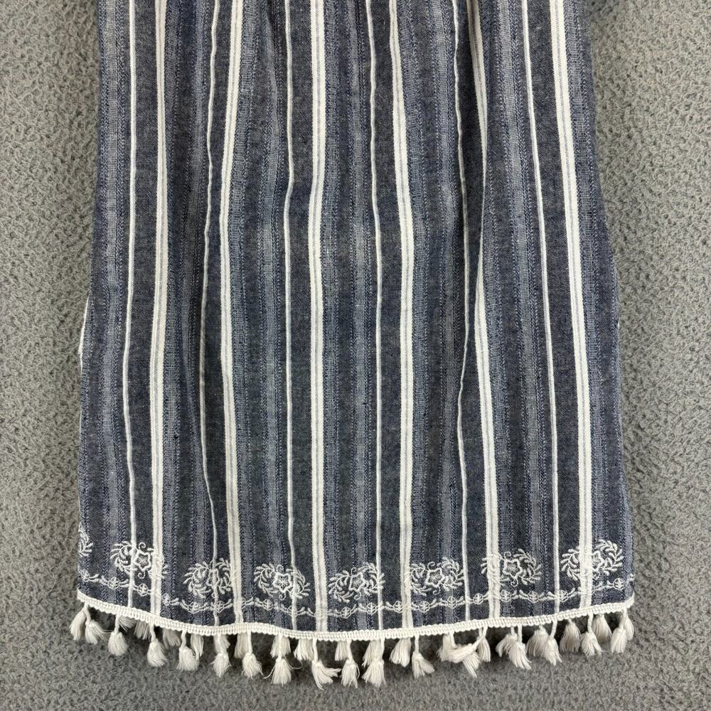 Embroidered Linen Dress Small Boho Beach Coastal Striped Pockets Off Shoulder - Picture 3 of 10